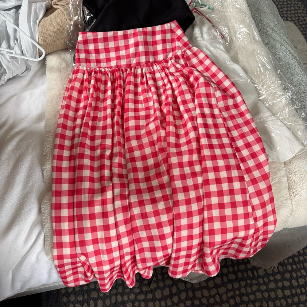 Chic Pink Checkered A-Line Skirt
